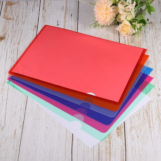 PATIKIL L Type Folders 24 Pack A4 Plastic File Project Pockets Clear Paper Document Jacket Sleeve for Office, Blue