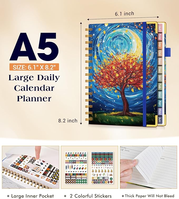 Academic Planner 2026-2027, Hardcover Weekly and Monthly Calendar Planner from July 2026 - June 2027, 6.1" x 8.2" A5 Daily Agenda with Tabs, College School Organizer for Student Teacher, Cosmic Tree of Life