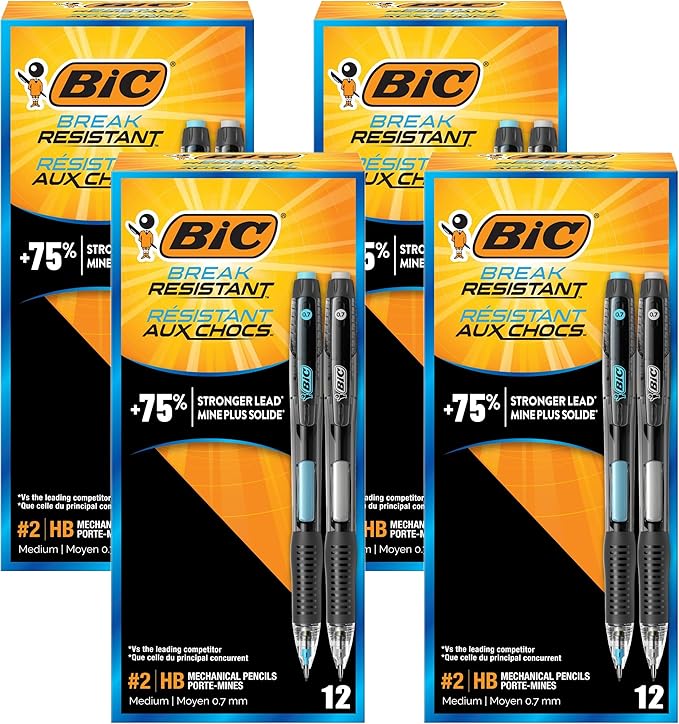 BIC Break-Resistant Mechanical Pencils with Erasers, No. 2 Medium Point (0.7mm), 12-Count Pack, Perfect Teacher Appreciation Gifts (Pack of 4)