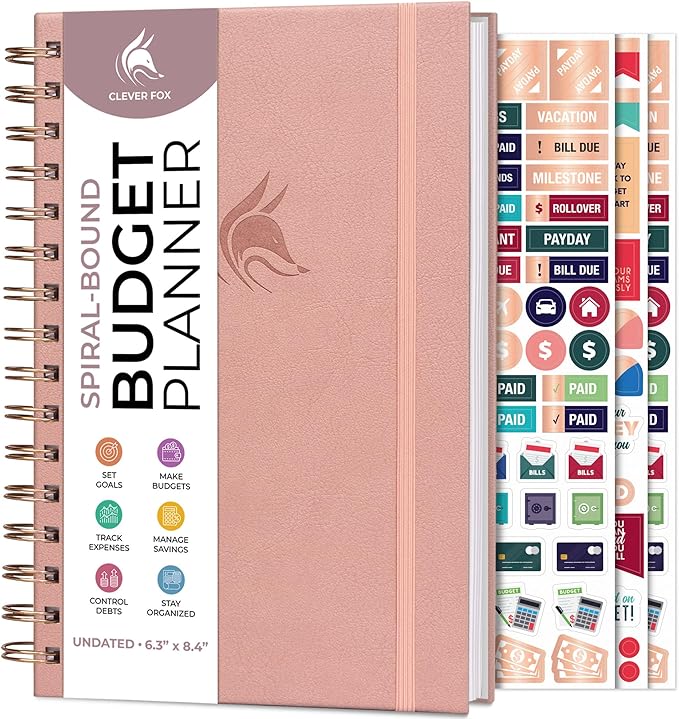 Clever Fox Budget Planner Spiral – Expense Tracker Notebook – Monthly Budgeting Organizer, Finance Logbook & Accounts Book to Control Your Money – Undated Bill Tracker, 6.3x8.4” - Powder Rose