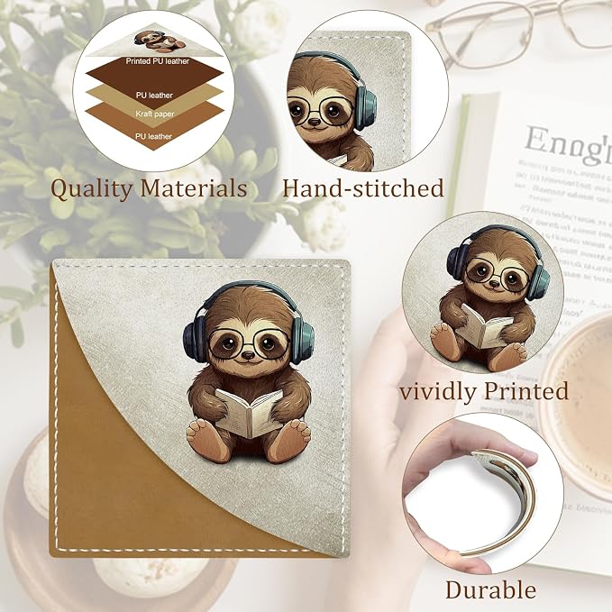 Icycay Cute Sloth Owls Panda Corner Bookmarks, Funny Leather Book Accessories for Book Lovers, 3 Pcs Reading Book Page Markers for Women Men Student Teacher Girls Boys Kids Retirement Birthday Gifts