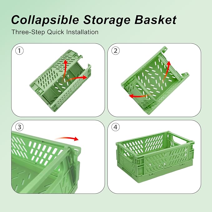 6 Pack Mini Foldable Small Plastic Baskets for Organizing and Storage，Collapsible Storage Crates,Mini Bins for Home Kitchen Bedroom Bathroom Office (Green, Small 6x4x2.2)