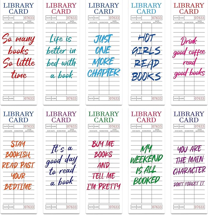 Vintage Bookmark Bulk Gifts - 100 Pcs White Library Card Paper Bookmarks for Women Girls Students Book Lovers Retro Quote Page Clips School Reading Accessories Bookish Birthday Graduation Gift