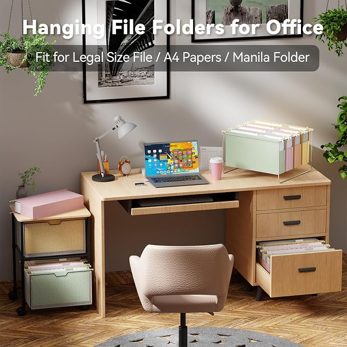 Ansook Legal Size Hanging File Folders,12 Pack File Folders Legal Size with Heavy Duty 2" Expansion, Plastic Hanging Folders for Filling Cabniet, Hanging Organizer for Office Home, Assorted Colors