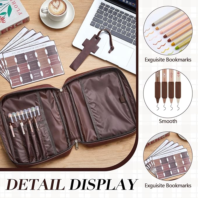 Sinload Bible Cover Kit for Men – Journaling Set with Highlighters, Pens, Tabs & Bookmark – Portable Men's Bible Leather Bag，Father Day Christian Gift for Dad(Vertical Style)