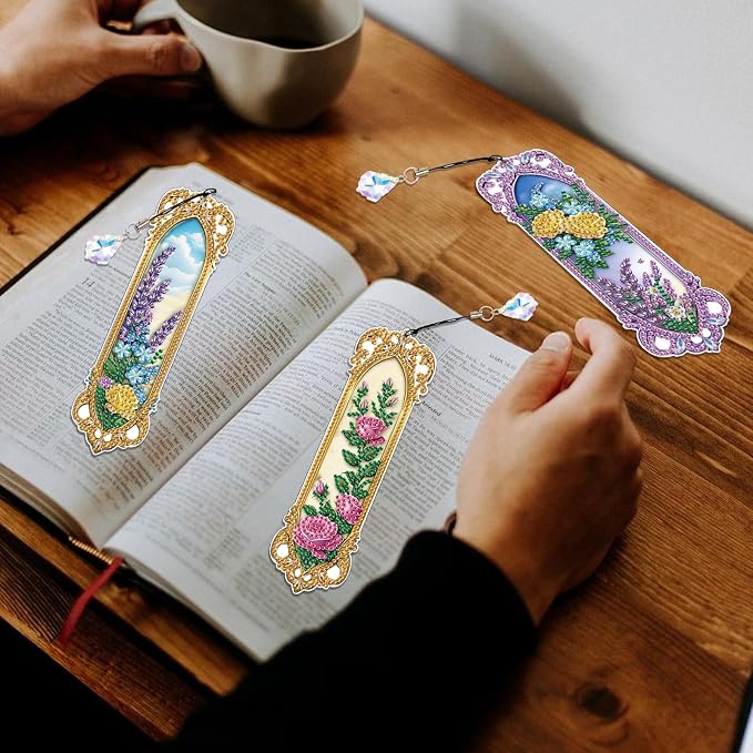 Tontut 3pcs Diamond Art Painting Kit Bookmarks, Mirror Mandala Beautiful General DIY Bookmarks, Lightweight and Durable for Reading Lovers