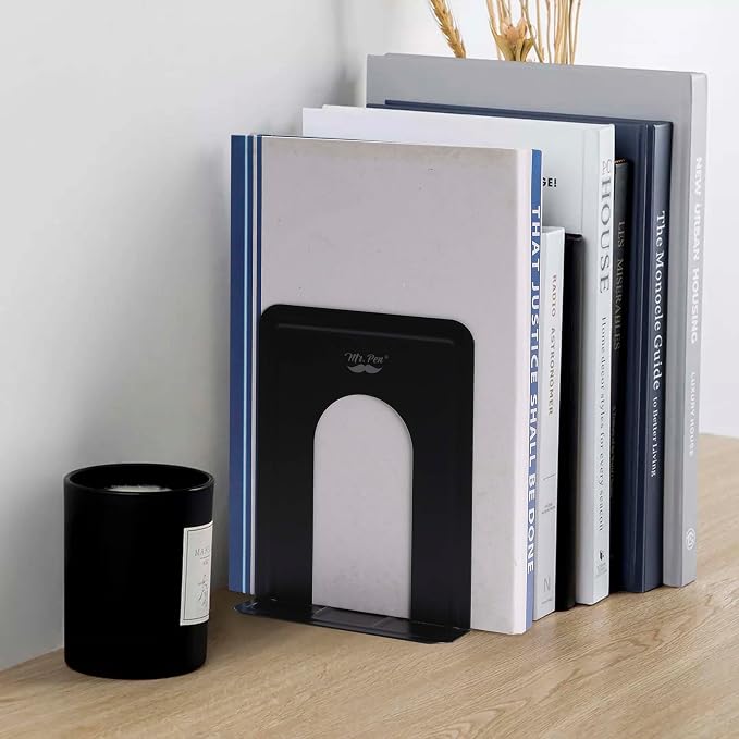 Mr. Pen- Book Ends, Black, 6 Pack, Heavy Duty Metal Bookends for Shelves, Book Holders for Shelves, Metal Bookends