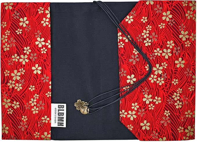 BLBMH 5x8 Book Cover | Handmade Non-Stretch Fabric Sleeve with Bookmark | for Paperback Bible Journal | Privacy Reading Gift for Women - Sakura Red