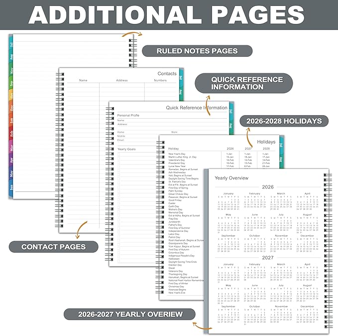 Planner 2026-2027 – 2026-2027 Planner Weekly and Monthly, 9" x 11", Large, July 2026 – June 2027, 12 Monthly Tabs, Strong Twin-Wire Binding, Inner Pocket, Hardcover, Grey