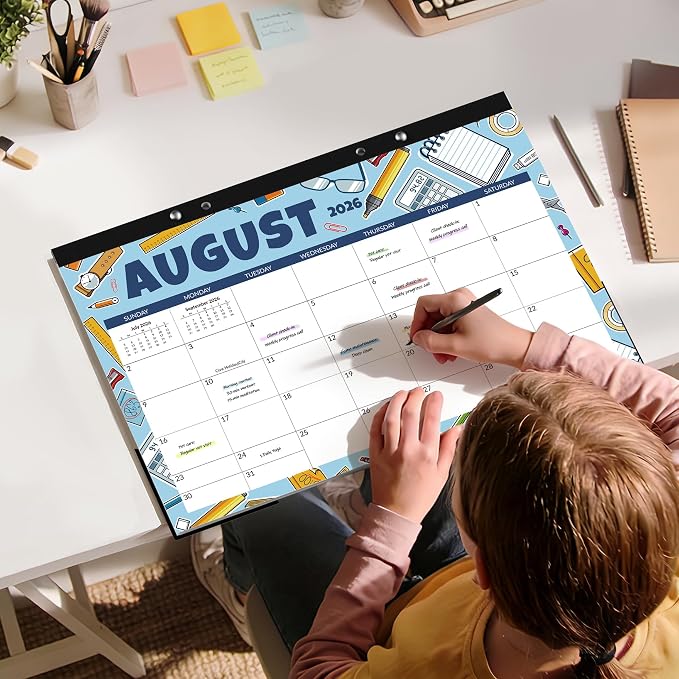 SUNEE Desk Calendar 2026-2027, 17" x 12", 18-Month Monthly Desk Calendar from Jul. 2026 - Dec. 2027, Academic Desk Calendar for Teacher, School, Seasons Color