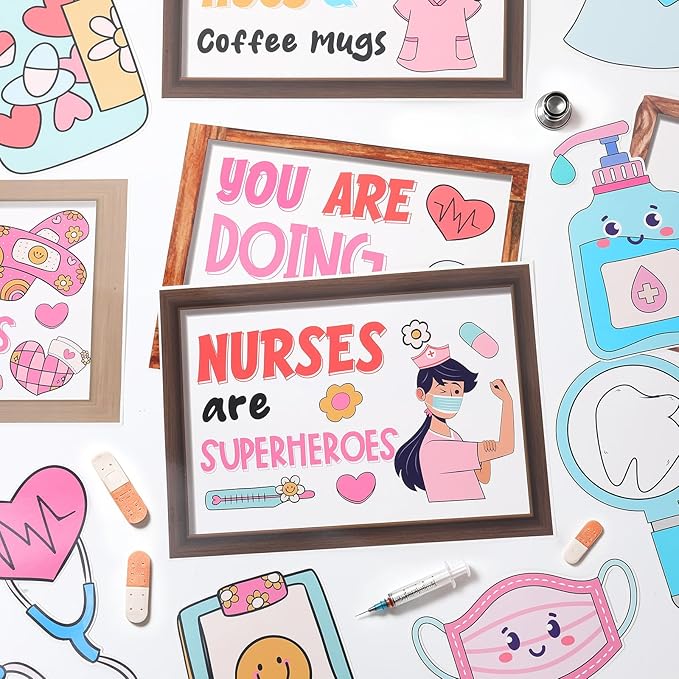 Nurse Bulletin Board Decorations Set Health Inspirational Bookshelf Classroom Decoration Back to School Bulletin Board Positive Nursing Paper Cutout for Nurse Day Hospital Clinic Medical RN Wall Decor
