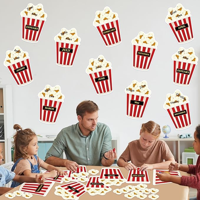 Loneliness 66PCS Popcorn Birthday Bulletin Board Set Classroom Decorations Popcorn DIY Photo Crafts Cutouts for Students Kindergarten Classroom Office Wall Back to School Decor Carnival Party Supplies
