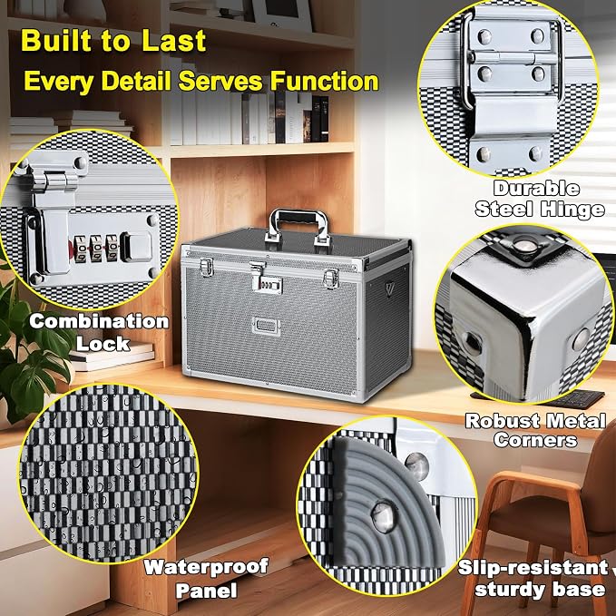 File Storage Cabinet File Organizer Document Organizer File Box in Office and Home with Combination Lock with 20 Legal Size Hanging Files (Diamond Silver, Legal)