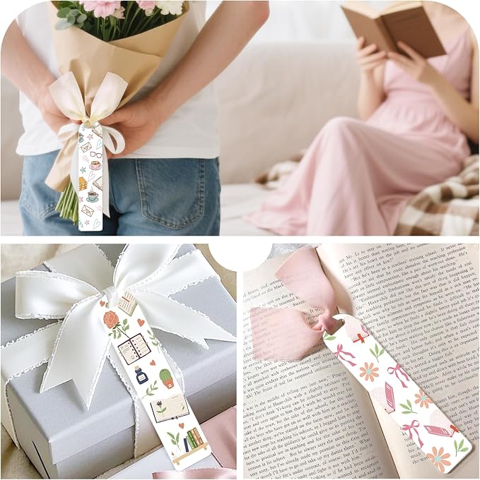 Dazoratix Book Lovers Acrylic Bookmarks - 45 Pcs Cute Acrylic Bookmark Blanks Clear Aesthetic Double-Sided Pastel Bookmark Making Kit UV DTF Transfer Stickers Yellow Pink Ribbon Women DIY Crafts Gifts