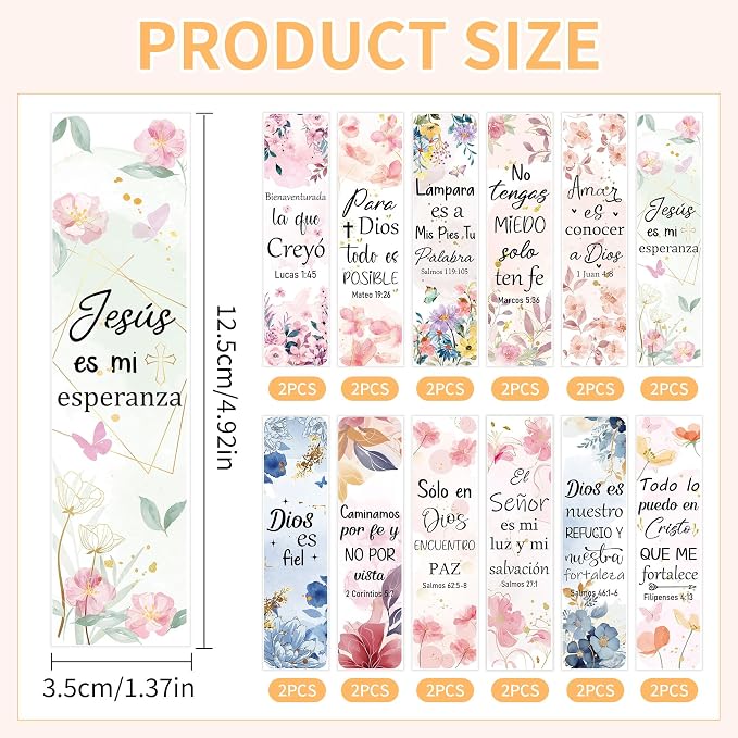UV DTF Bookmark Wraps - 24 Sheets Bible Acrylic Bookmark Blanks Sticker, Spanish Bible Verse UV DTF Transfer Stickers, Flower Inspirational Quote Design for Book Lover
