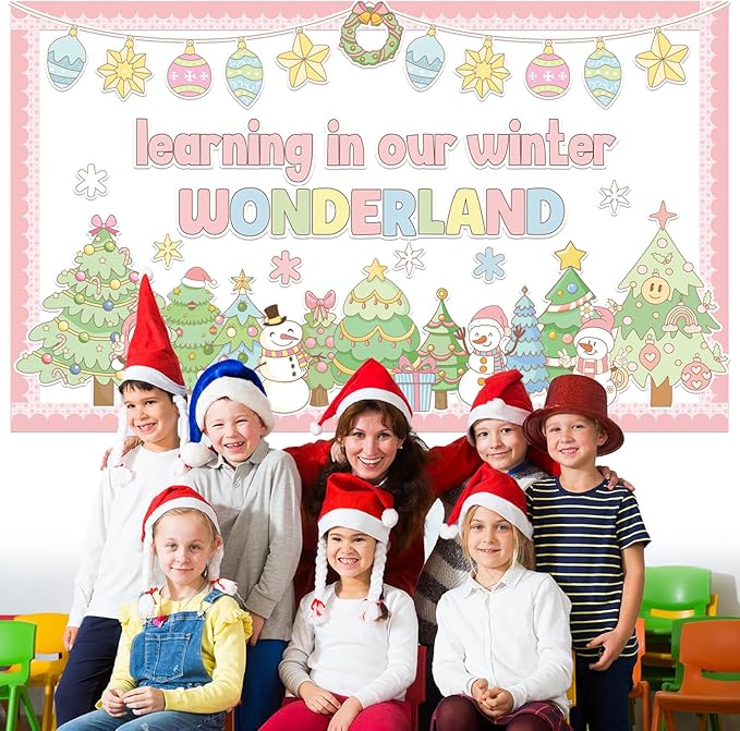 Christmas Bulletin Board Pastel Xmas Tree Paper Cutouts Winter Wonderland Bulletin Board Decorations for School Classroom Home Chalkboard Wall Door Decor Christmas Winter Holiday Party Supplies