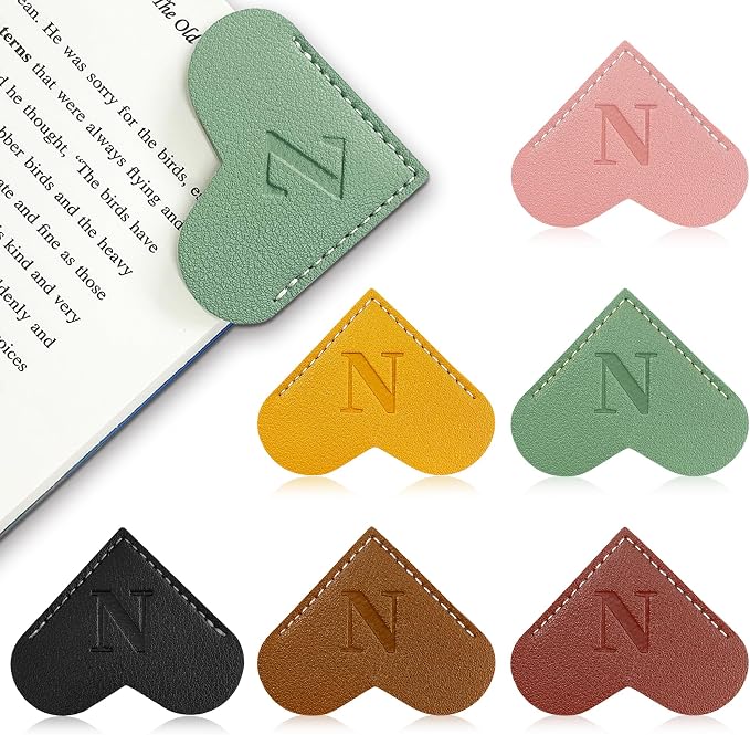 6Pcs Personalized Leather Heart Bookmark with Initial,26 A-Z Letters Cute Corner Book Mark for Reading,Book Page Accessories for Women, Book Lovers, Teachers, Students Gifts