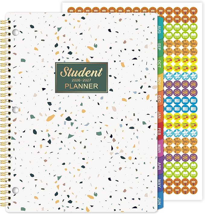 Student Planner 2026-2027 - Weekly and Monthly Planner 2026-2027 with Colorful Tabs & Stickers, Aug. 2026 - June 2027, 9" x 11", School Planner for Middle or High School