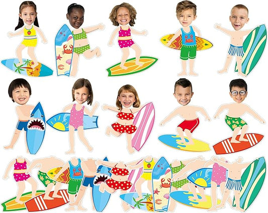 gisgfim 80Pcs Summer Cutouts Surfboard Decoration Hawaiian Beach Surfing Bulletin Board Summer Ocean Cut-Out Classroom Decor for Boy Girl DIY Craft Photo Wall Kindergarten Preschool Party Favor Supply