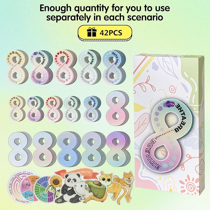 42 Pierces Calm Stickers for Anxiety Sensory Anti Stress Tactile Textured Combined with Breathing Exercise Fidget Strips Suitable and Adults (Mixed Loading)