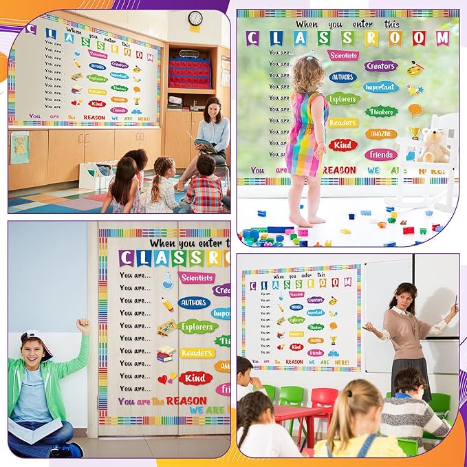 Dispowreath 74 Pcs Positive Affirmation Bulletin Board Decoration Set When You Enter This Classroom Decorations Motivational Rainbow Posters for Welcome Back to School Classroom Bulletin Board