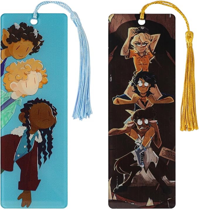 2Pcs Percy Jackson Bookmarks with Tassels, Cute Cartoon Character Book Marks for Book Lovers, Camp Half Blood Gifts for Readers (2PCS-PJO)