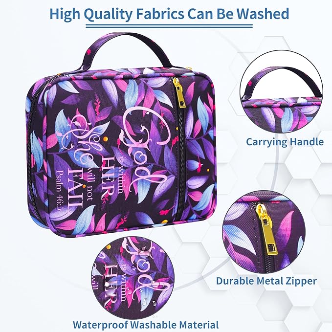 Bible Cover for Women, Bible Holder, Bible Study Supplies Accessories Bible Cover Carrier Carrying Organizer Bag, Zipper and Pockets for Standard Size Bible, Gift for Women（purplesuit）