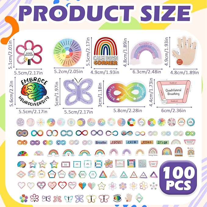 100 PCS Anxiety Sensory Stickers Calm Sensory Stickers Anti Stress Anxiety Relief for Classroom Teacher Adults Teens Supplies