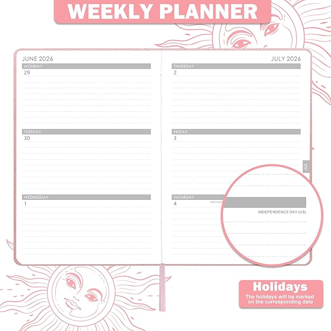 Planner 2026-2026 Planner, Jan 2026 - Dec 2026, 5.75" x 8.25", 2026 Weekly and Monthly Planner, Faux Leather planners 26 with Back Pocket & 40 Notes Pages - Rose Gold