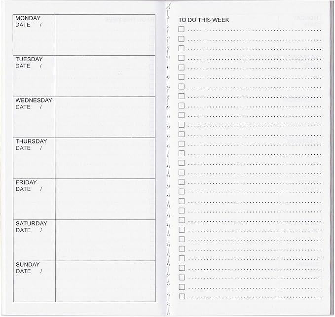 RICCO BELLO Travelers Notebook Refill Inserts, Floral Weekly To Do Undated Calendar, 4.25 x 8.25 inches (Set of 3)