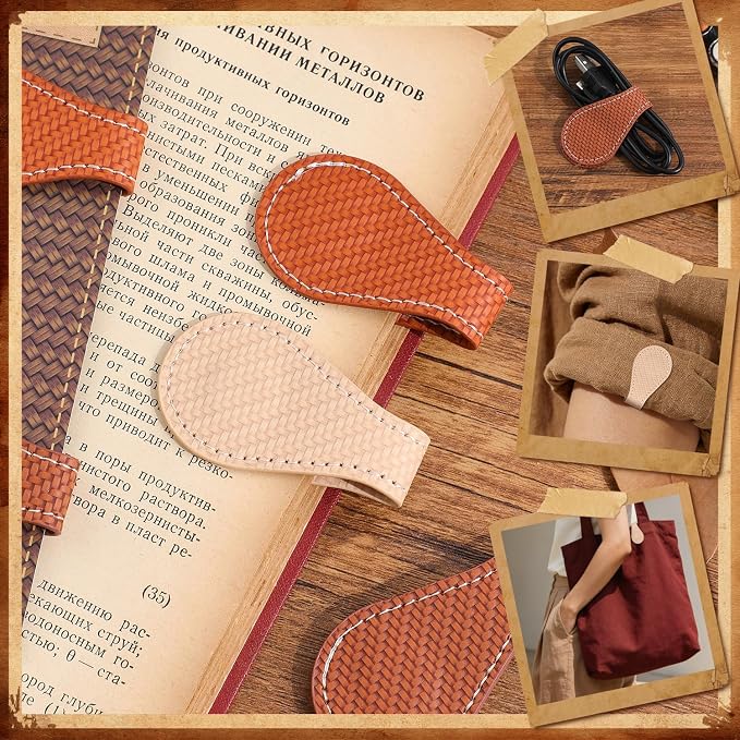 3PCS Vintage Magnetic Leather Bookmark, Leather Magnetic Bookmarks for Women, Magnetic PU Bookmarks Clip Book Accessories, Weaving Pattern