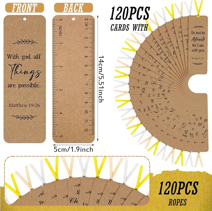 Chinco 120 Pack Kraft Paper Bible Verse Bookmarks Christian Inspirational Quote Motivational Bookmarks for Women Men Religious Positive Page Marker for Church Office Gifts Supplies