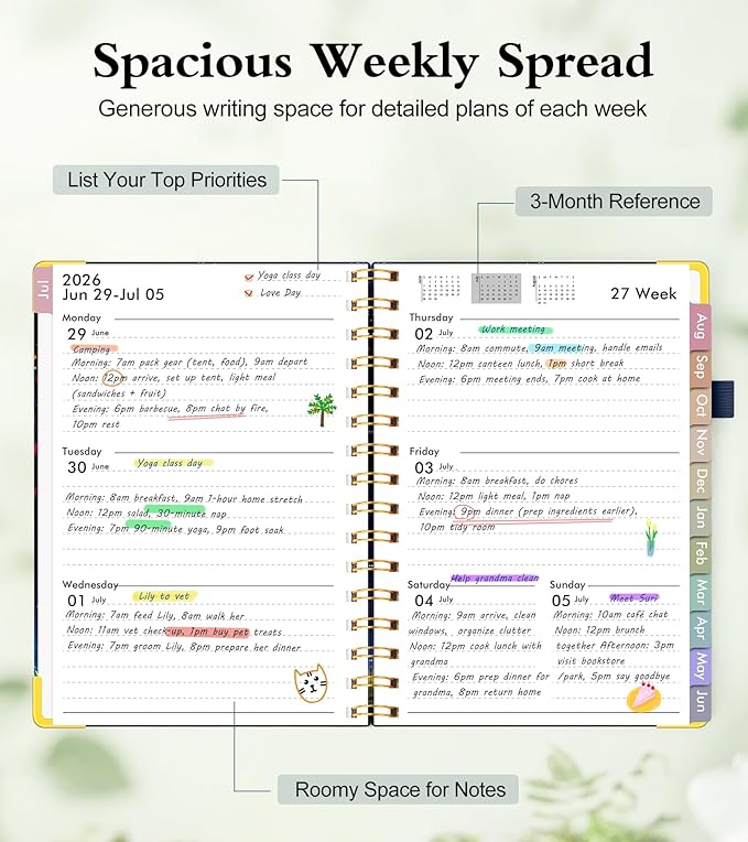 Academic Planner 2026-2027, Hardcover Weekly and Monthly Calendar Planner from July 2026 - June 2027, Daily Agenda Planners with Tabs, College School Organizer for Student Teacher, A5 (6.1" x 8.2"), Colorful Tree