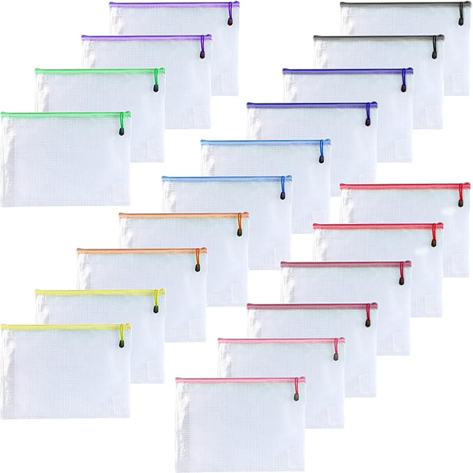 Niziting-20 Pcs,4"x 6",Plastic Mesh Zipper Pouch Document Folders Bag Zipper Zip File Folders for Office Supplies, Travel,Organizing Storage (4"x 6" inch, Multicolor)
