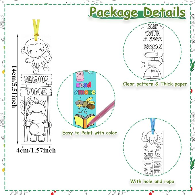 75PCS Color Your Own Bookmarks Jungle Animal Bookmarks DIY Coloring Blank for Kids Bookmark Classroom Art Craft Supplies for Children Teachers Students Birthday Gift Party Reward Goodie Fillers