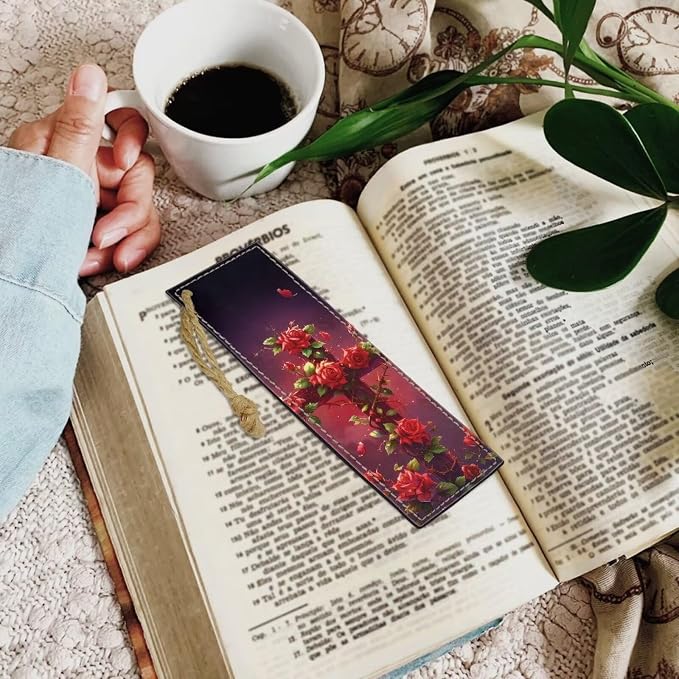 Red Rose Cross Bookmarks for Men Boy, Cool Bookmarks, Blue Rose Book Marks for Adults Kids Funny Bookmark for Women Men