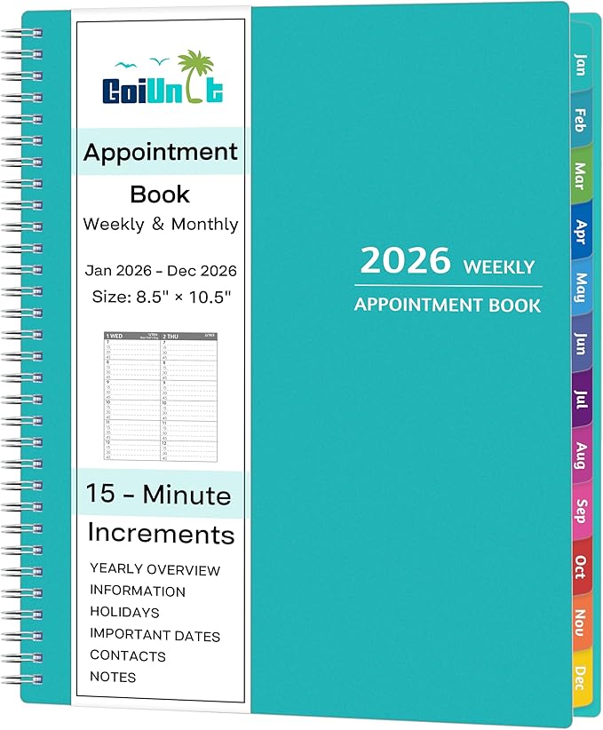 2026 Appointment Book - January - December 2026, Appointment Planner with Weekly ＆ Monthly Spread, 8.5'' x 10.5'', Large, 15 Minute Increments, 2026 Daily Planner with Pockets, Tabs, Soft Cover