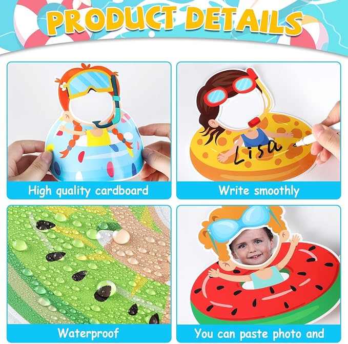 gisgfim 80Pcs Summer Cutouts Swim Ring Decorations Bulletin Board Summer Hawaiian Paper Cut-Outs Classroom Decor for Boy Girl DIY Craft Photo Wall Beach Pool Kindergarten Preschool Party Favor Supply