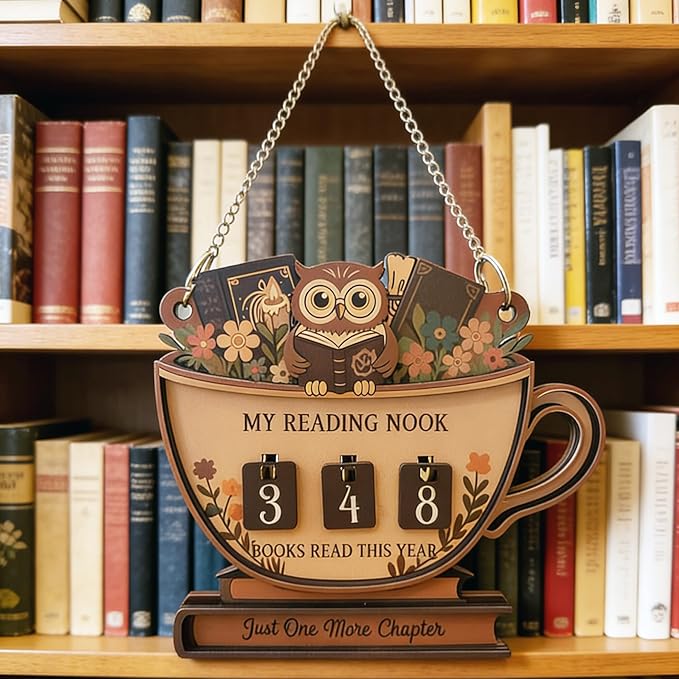 Book Counter Sign, Owl Books Read This Year, Cute Reading Tracker Wood Sign, Book Tracker for Home Library Decor Book Lover Gift (Owl)
