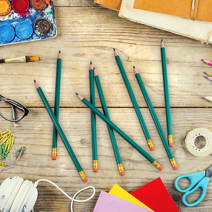 Zhanmai 24 Pcs Green Pencils Erasable Colored Pencils Pre-sharpened 2 HB Wooden for Checking Grading Test Correcting Writing Map Coloring Drawing Office Supplies