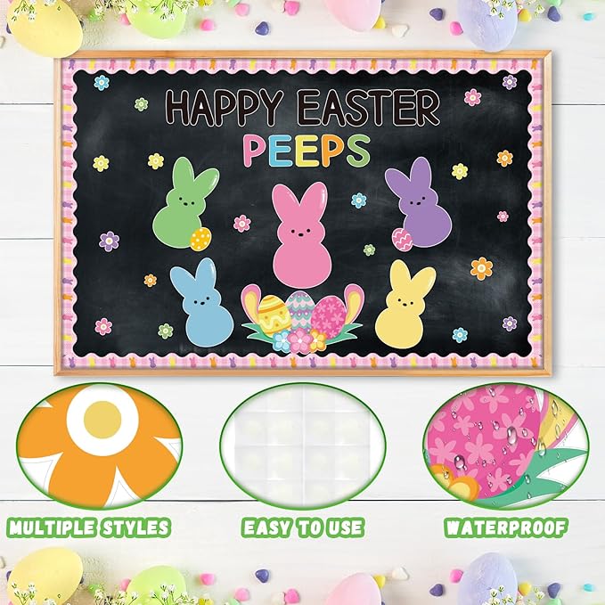 Easter Bulletin Board Decor Colorful Bunny Cutouts Bulletin Board Border for Classroom School Blackboard Door Wall Decor Kids DIY Craft Spring Classroom Decorations