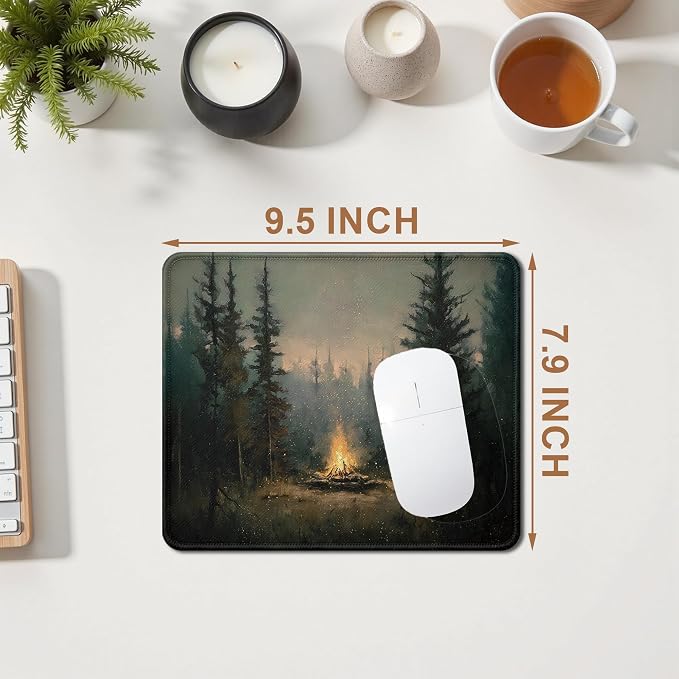 Vintage Moody Forest Camping Mouse Pad, Camping Lovers Camper Gifts, Rustic Pine Tree Campfire Mouse Pad for Home Office Computer Gaming Desk Essentials, 9.5x7.9 Inch