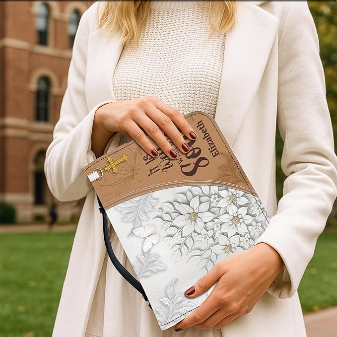 Personalized Man of God Bible Cover, God Says I Am Bible Case PU Leather, Bible Holder Handle Zipper, Faith Scripture with Name Case Bag, Religious Gifts for Church Christians Women Men (GOD-09)
