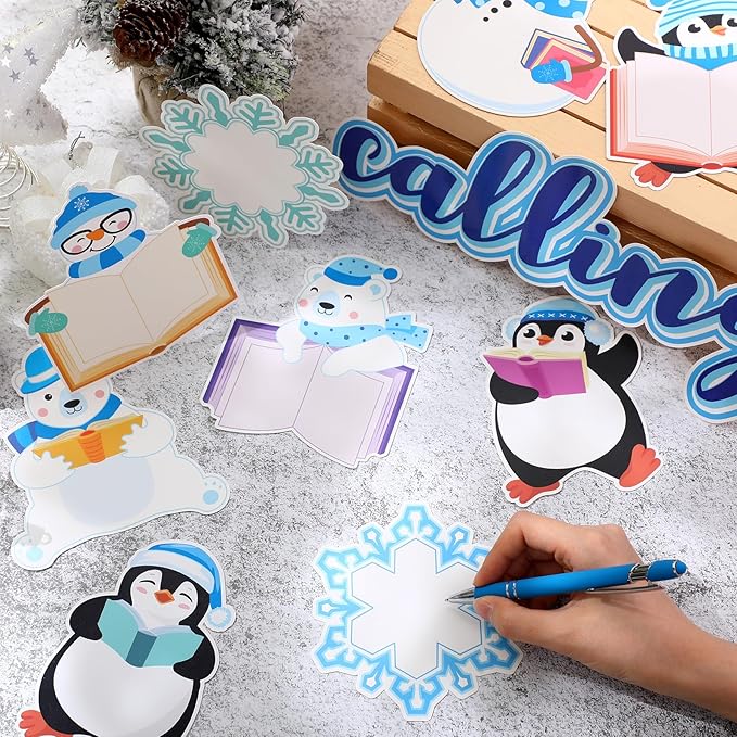 Honoson 64 Pcs Winter Bulletin Board Decoration Set Snowflake Bulletin Boards Winter Reading Classroom Decorations Book Cutouts for School Home Reading DIY Craft Chalkboard Window Wall Decor(Snow)