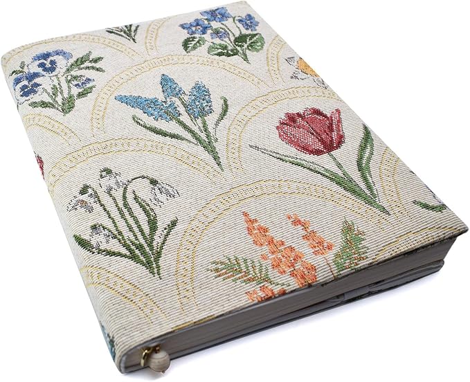BLBMH 6.5x9.5 Bible Cover Fixed Non-Stretch Fabric Book Protector with Bookmark | Handmade Washable Sleeve for Hardcover/Paperback | Gift for Women - WD Flower White