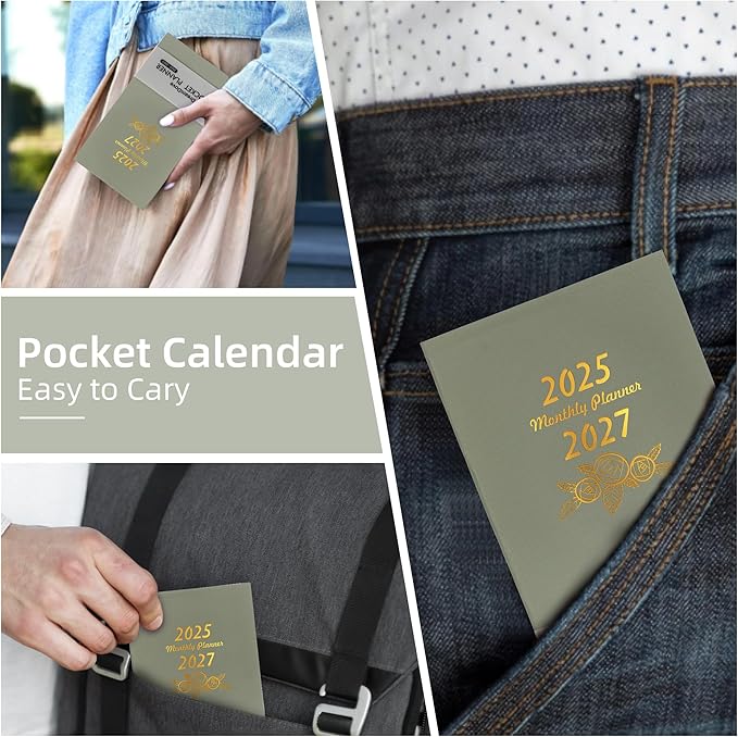 3 Pack 2025-2027 Pocket Monthly Planner 2 Year Small Size Mini Pocket planner Academic Planner With Daily Quotes Hardcover Agenda Book Perfect Organizer for Purse,Planning, Organizing, and Office Use