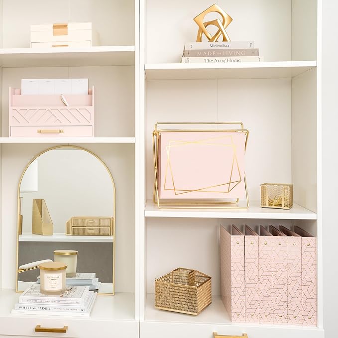 BLU MONACO 12 Pack Decorative Hanging File Folders | Letter Size with Adjustable Tabs | Pink Filing Folders with Gold Foil Design | Cute Hanging Folder Set for Office or Filing Cabinet