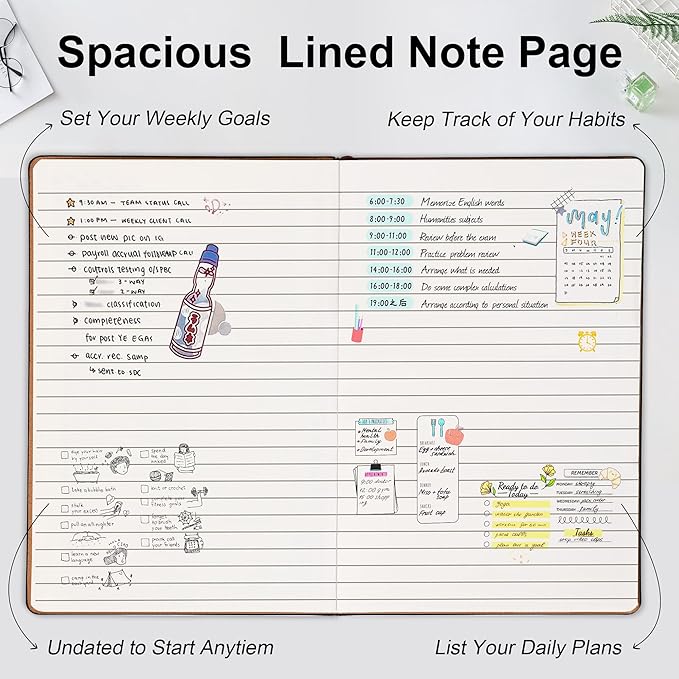 2026 Planner，Undated Weekly Planner A5 Week Plan Notepad5.5'' X 8.1'' Weekly Agenda Weekly To Do List Planner Notebook With Goal & Habit Tracker Organizer , Perfect For Office Home School Supplies Vegan Leather Hardcover (floral -green)
