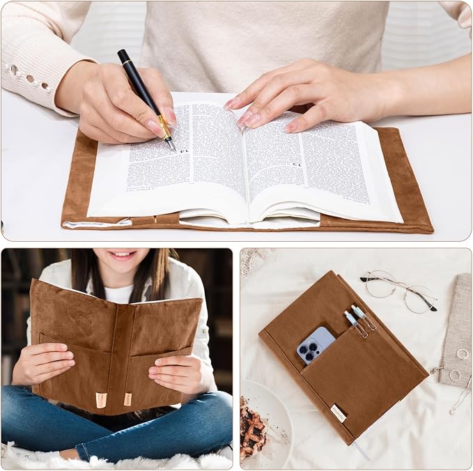 APLUFINE Velvet Book Cover for Paperbacks, Reusable Fabric Book Cover with Pockets, Adjustable Book Protector for Softcover Books, Journals & Bibles
