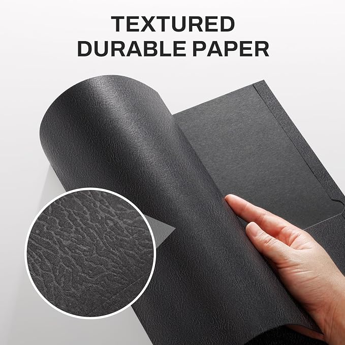 SUNEE Folders with Pockets, 50 Pack File Folders with Business Card Slot, Textured Paper, Fit Letter Size Paper, Paper File Folder for School Office Home Business, Black